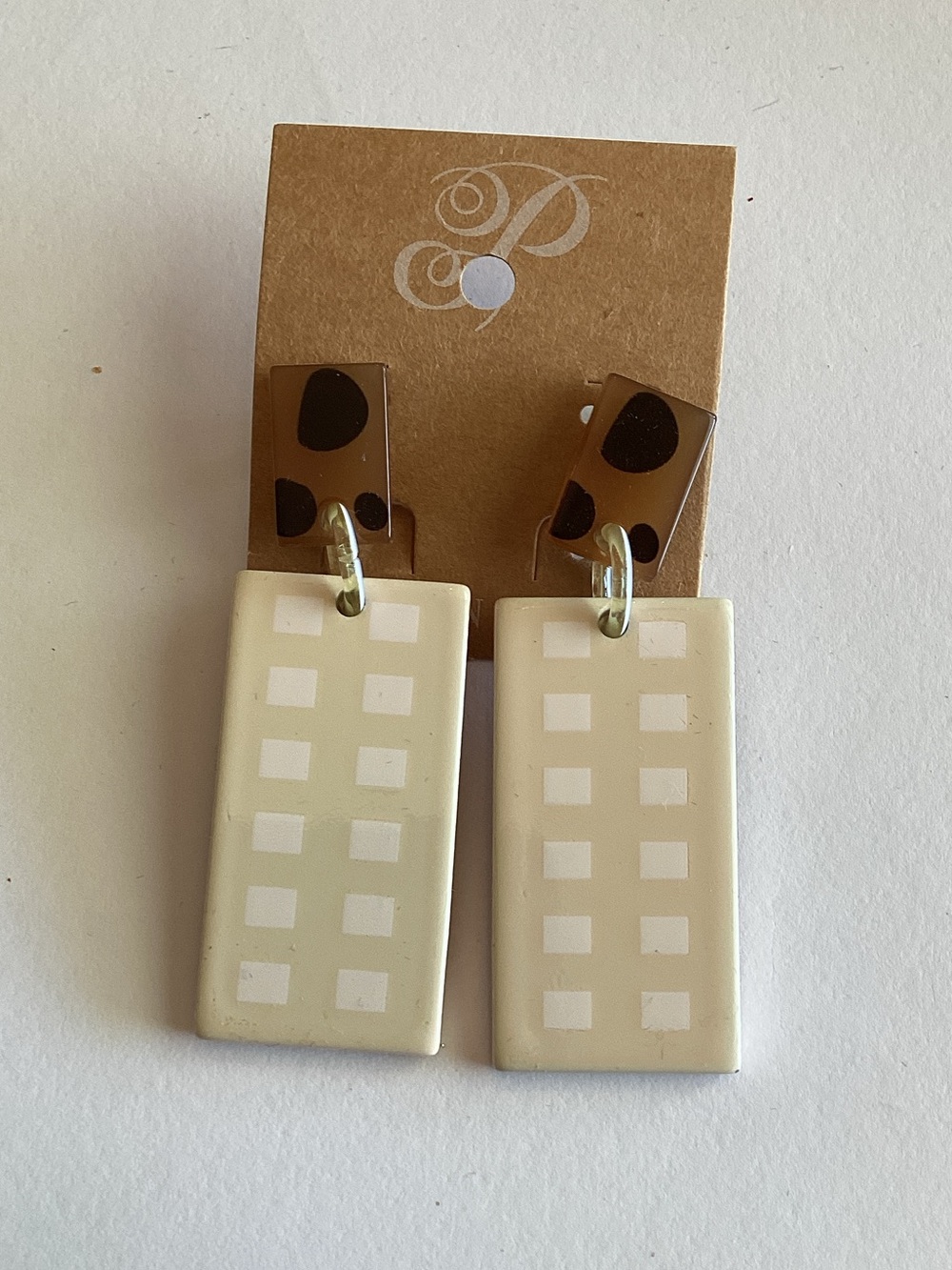 Plunder Cream and Brown Geometric Drop Earrings